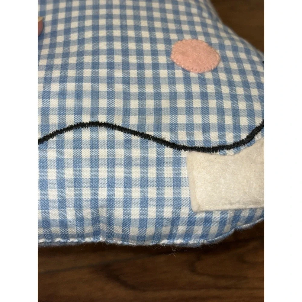 Vintage Handmade Hippo tooth fairy pillow With Small (Teeth) Pockets Blue Gingha